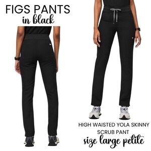 FIGS Women’s High Waisted Yola Skinny Scrub Pants Size LP Large Petite Black